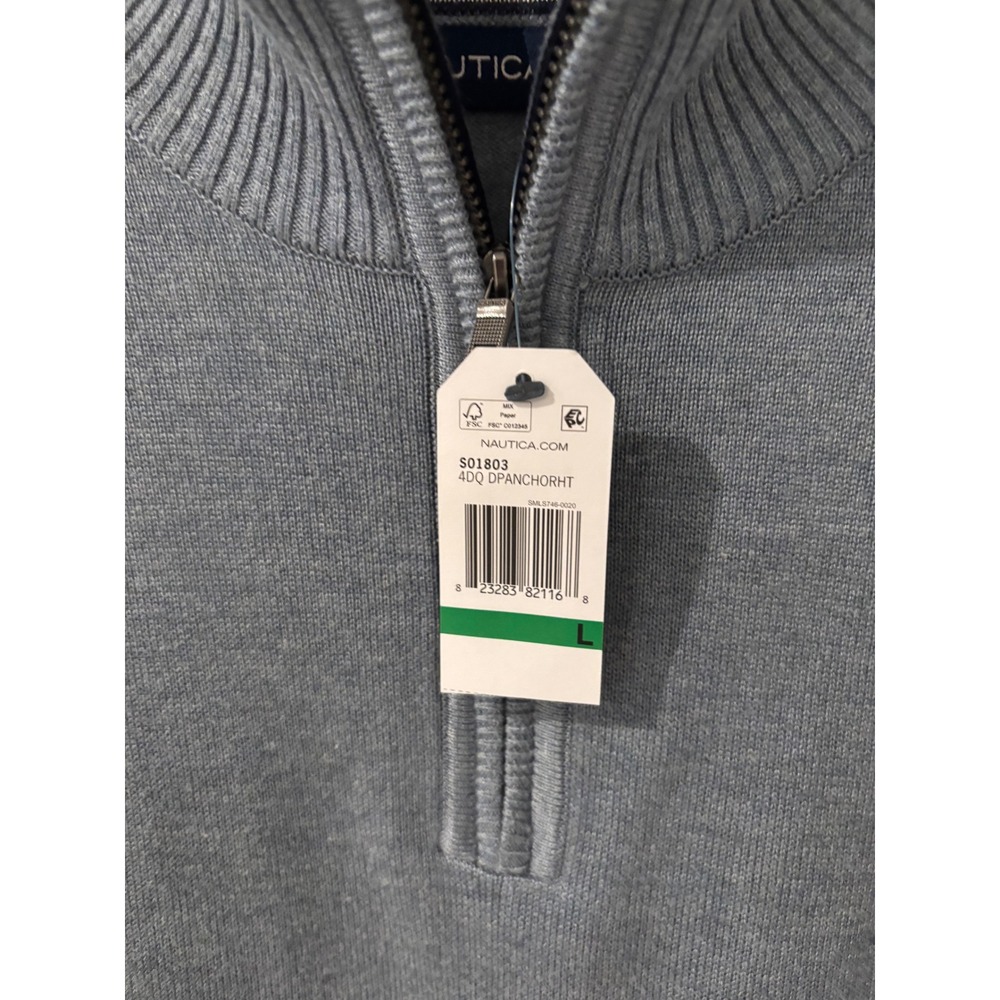 Nautica 1/4 Zip Pullover Sweater Mock Neck Long Sleeve Blue Mens Size L - Picture 2 of 5